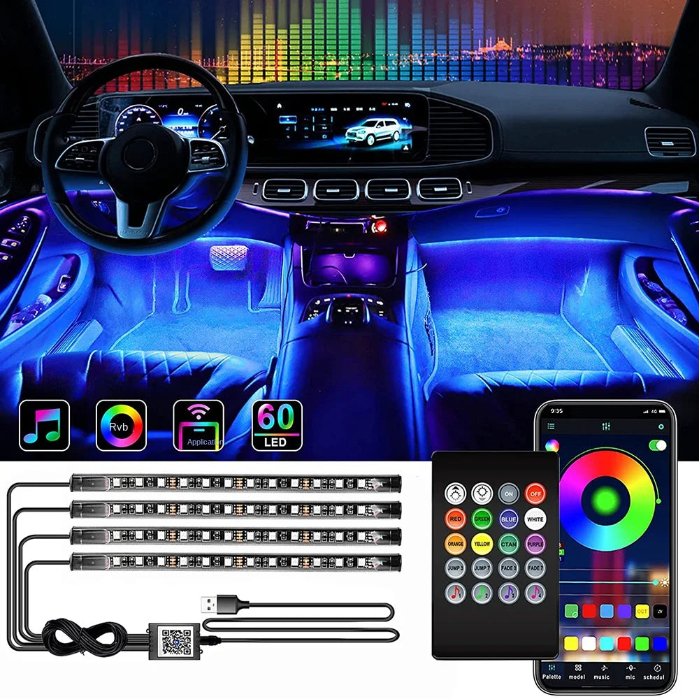 LED néon décorative pour intérieur de voiture, rétro-éclairage, télécommande